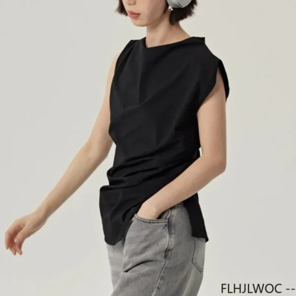 Summer Sleeveless Tops Peplum Blouses Women Korean Japan Preppy Style Girls Ladies Design Solid Back Button Shirt Blusas - Image 4