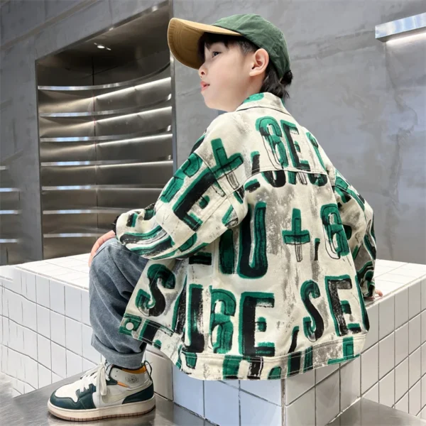 Korean Kids Child Trendy Fashion Denim Jacket with Letters For Teens Boy y2k Harajuku Retro Casual Coat Outfit 5 7 9 11 13 14 Y - Image 3