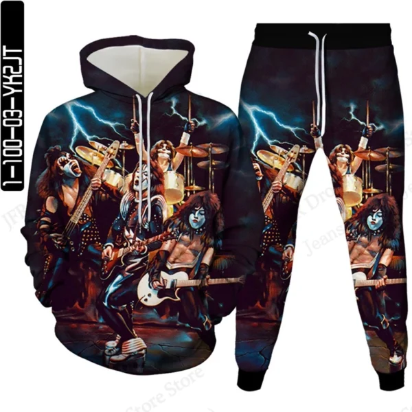 Men's Hoodie Sets Rock Kiss Band 3d Print Sweatshirt Men Women Fashion Hoodie+Pant 2 Piece Suits Man Tracksuit Set Sports Jacket