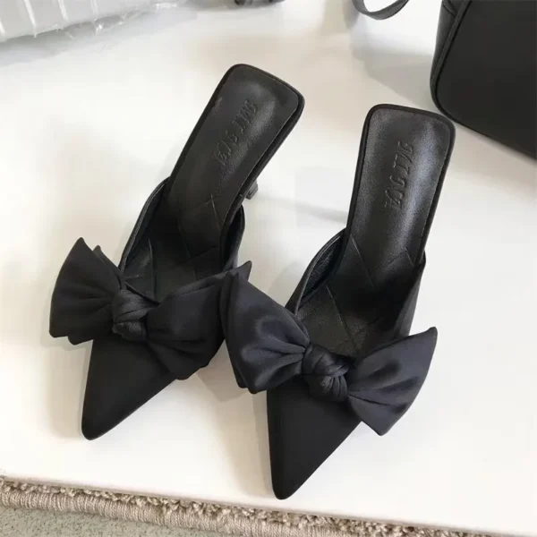 New Big Butterfly-knot Women High Heel Slippers Sandals Shallow Pointed Toe Mules Stripper High Heel Pumps Ladies Shoes - Image 4