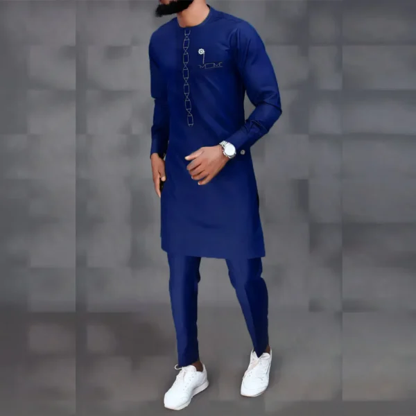 African Clothes for Men Spring Fashion African Men Long Sleeve O-neck Polyester Two Pieces Sets Top and Long Pant African Suit - Image 5