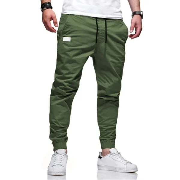 Men Cargo Pant Long Pants Solid Straight Trousers Lace Up Elastic Waist Slim Fit Pocket Splice Casual Drawstring Autumn - Image 3