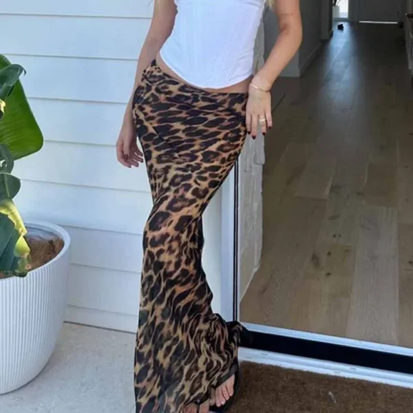 Sexy High Waist Hip Package Slim Midi Skirts Vintage Leopard Print Long Skirt Women Female Beach Holiday Coquette Maxi Skirt