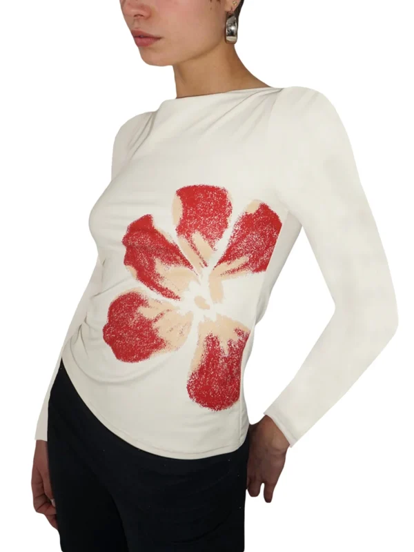 Women Y2k Graphic Baby Tee Long Sleeve Printed Crop Top Teen Girls Slim Fit Aesthetic Flower Shirt Streetwear