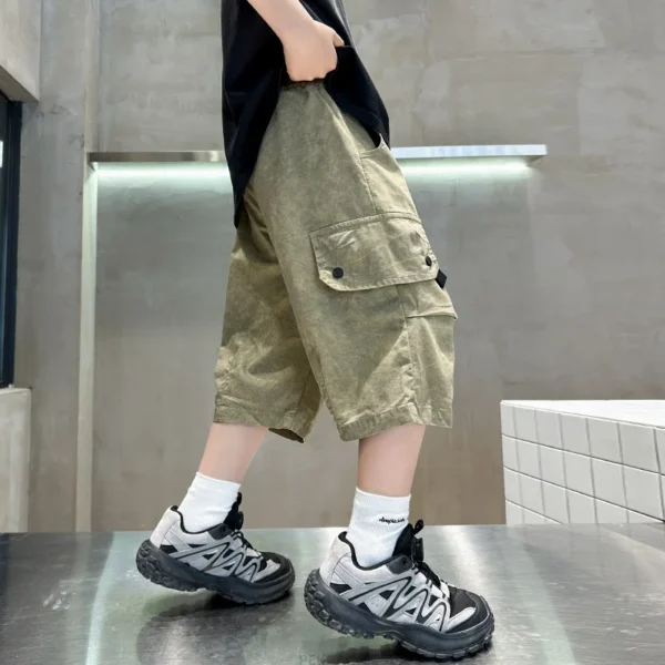 New Fancy Kids Summer Capris Shorts For Boys Slim Fit Cargo Shorts Teens Child Casual Khaki Color Mid-Calf Pants Elegant Bottoms - Image 5