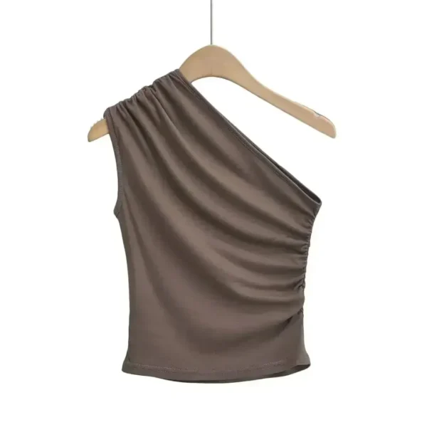 Korean Fashion Clothing Sexy Vest Sleeveless Tunic Folds Camis 2025 Ropa Mujer Solid Color Off Shoulder Summer Tanks Crop Tops - Image 5