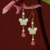 Natural Jade Butterfly Earrings 18K Gold Plated Designer Accessories Women Gemstones Charm Jewelry Luxury Amulet Fashion Gift