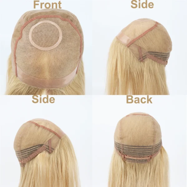 14inch Full Lace Mono Base Wigs for Women Silk Top Human Hair Wig With PU Front Ash Blonde Virgin European Human Hair - Image 3