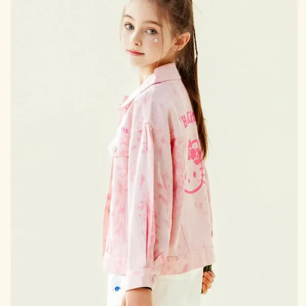Kawaii Sanrio Hellokitty Coat 2025 New Style Spring Autumn Jacket Girls Sweet Tie Dye Denim Outwear Short Cool Fashion Overcoat - Image 6
