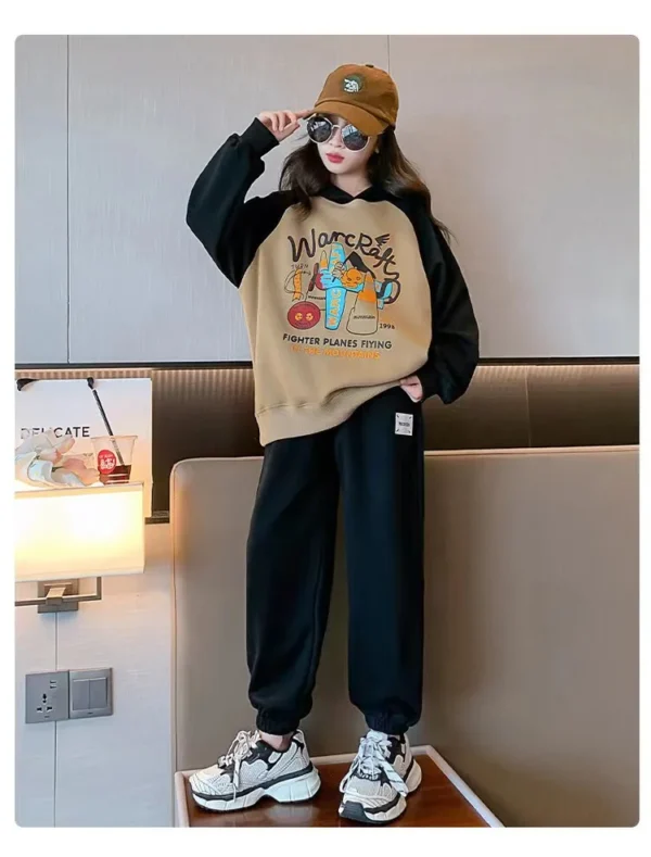 2025 autumn winter tracksuit clothes girls cartoon sweatshirt hooded + Ankle-tied pants teens children set 8 9 10 11 12 year - Image 2