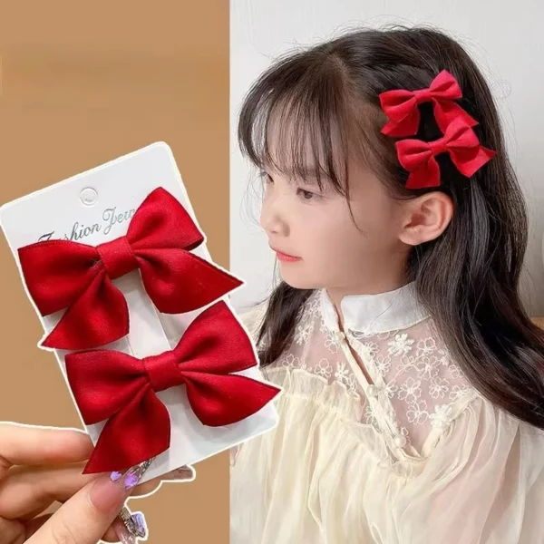Kids Red Bows Hair Clips for Baby Girls 2Pcs/Set Handmade Ribbon Bowknots Hairpins Barrettes Hair Accessories New Year Christmas - Image 3