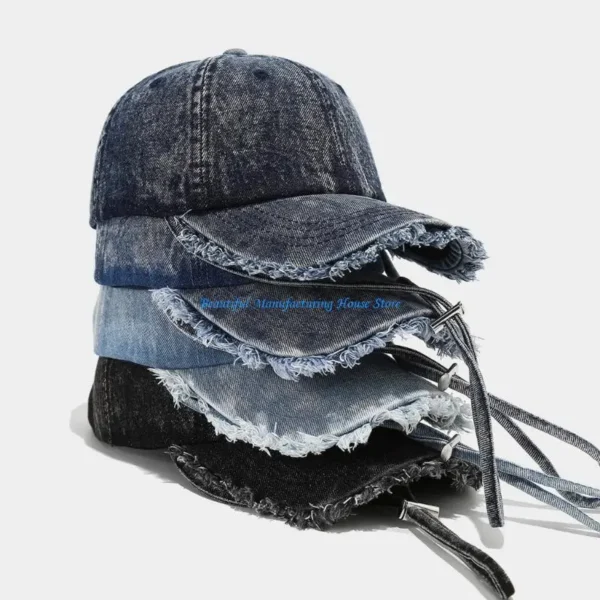 E56A Popular Baseball Hat With Adjustable Wind Rope Distressed Furry Brims Baseball Caps For Casual Wear And Sport Activity