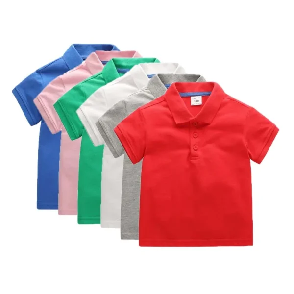 Boys Pique Polo Shirts Plain Solid Short Sleeve Uniform T-shirts Collared Cotton Tops for Children School Clothes 4