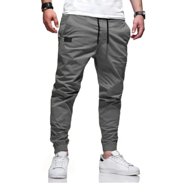 Men Cargo Pant Long Pants Solid Straight Trousers Lace Up Elastic Waist Slim Fit Pocket Splice Casual Drawstring Autumn - Image 4