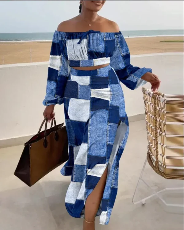 African Clothes for Women Autumn African Long Sleeve Polyester Printing Two Pieces Top Long Skirts Matching Sets African Suit - Image 3