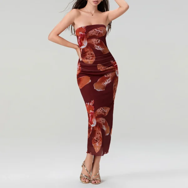 Women s Sleeveless Tube Top Dress Floral Strapless Backless Bodycon Maxi Dress Summer Casual Cocktail Party Club Long Dresses - Image 2
