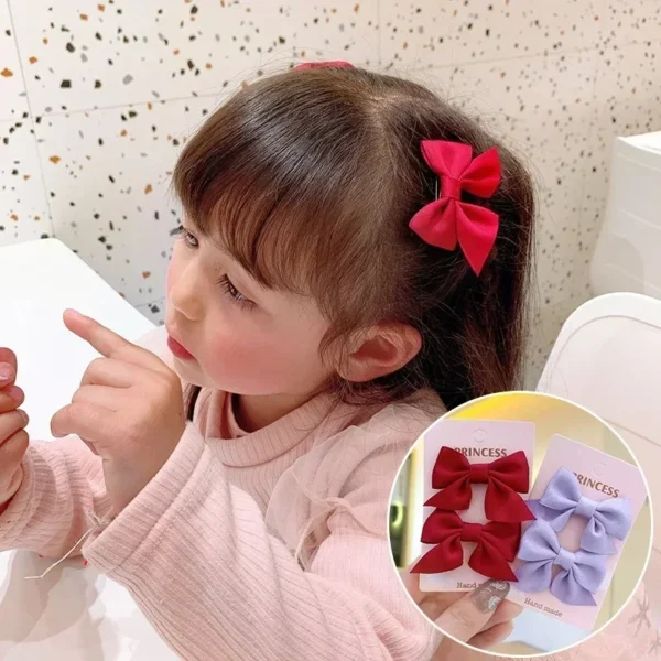 Kids Red Bows Hair Clips for Baby Girls 2Pcs/Set Handmade Ribbon Bowknots Hairpins Barrettes Hair Accessories New Year Christmas - Image 2