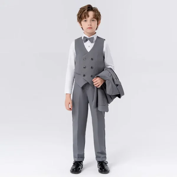 Child Fomal Dress Suit Set British Style Baby Boys Wedding Birthday Party Performance Costume Kids Blazer Pants Bowtie Clothes - Image 3