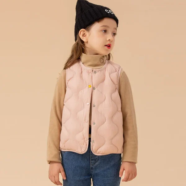 Light Kids Buttons Puffer Waistcoat Children Feather Liner Warm Outwear - Image 5