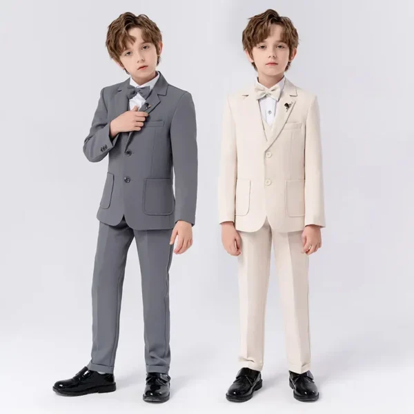 Child Fomal Dress Suit Set British Style Baby Boys Wedding Birthday Party Performance Costume Kids Blazer Pants Bowtie Clothes