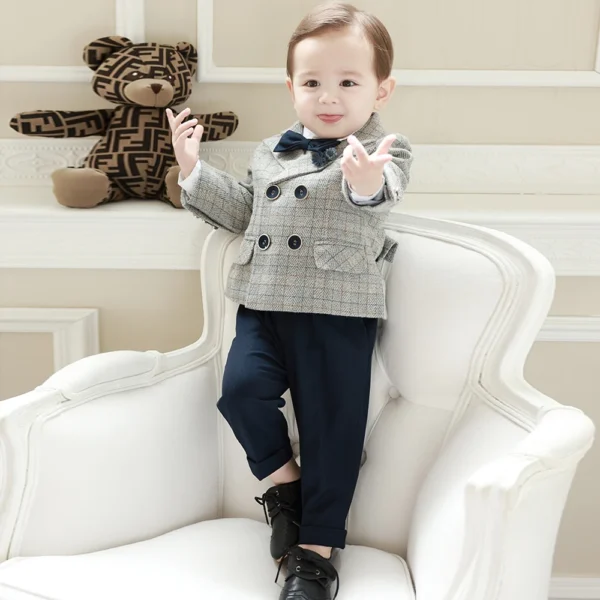 High Quality Boys Suit 3 Piece (Jacket Pants With Straps ) Bowtie Wedding Tuxedo Kids Formal Party 9M-4 Years Custom Blazer - Image 2