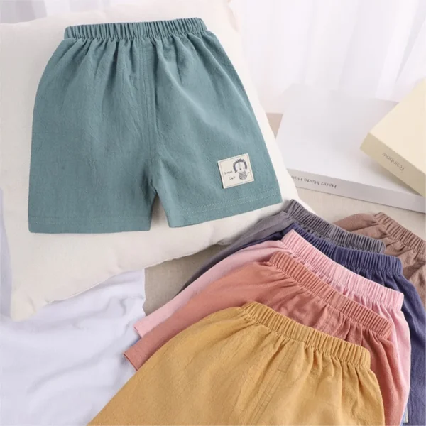 Children's summer shorts beach shorts boys' girls' shorts children's cotton and linen casual pants, single-piece outerwear pants - Image 2