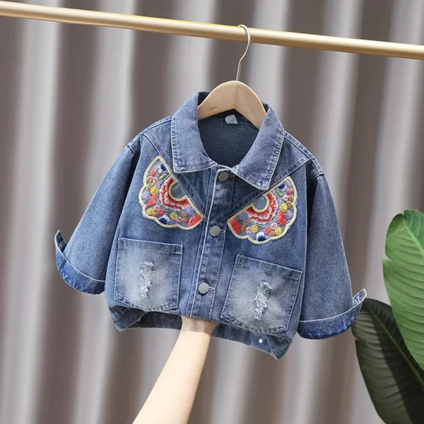 Girls' Denim Jacket with Western Style Embroidered Baby Long Sleeved Top 2025 Spring and Autumn Casual Jacket Outerwear - Image 2