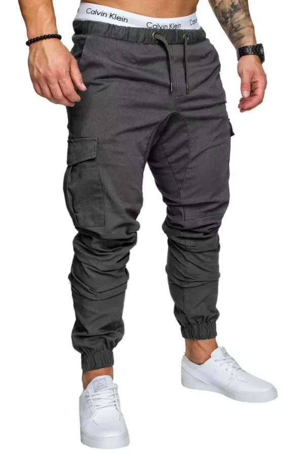 Men Cargo Pant Long Pants Casual Loose Straight Trousers Regular Pockets Solid Splice Lace Up High Waist Autumn Winter 2024 - Image 5