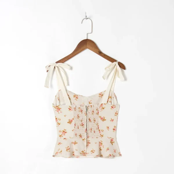 Vintage Floral Print Crop Top Sweetheart Neck Ruffle Hem Elegant Peplum Top Sleeveless Tie Strap Sexy Summer Tops Women 2021 - Image 5