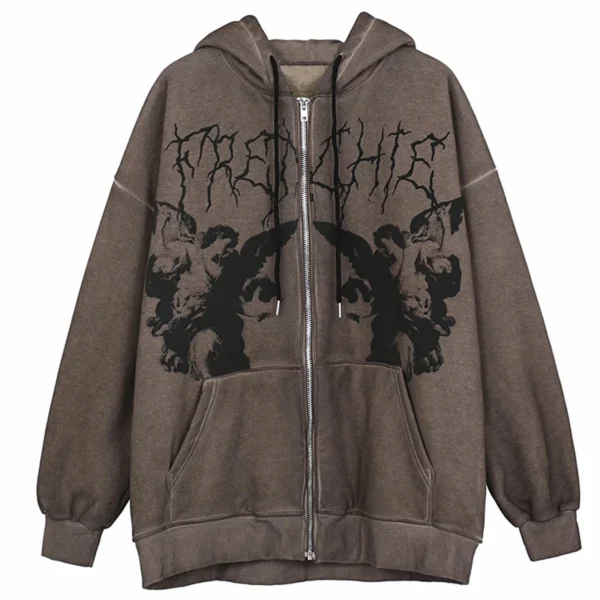 Halloween Skeleton Print Jackets Coat E-girl Grunge Gothic Oversized Hoodies Women Autumn Vintage Sweatshirt Y2K Female Clothes - Image 4