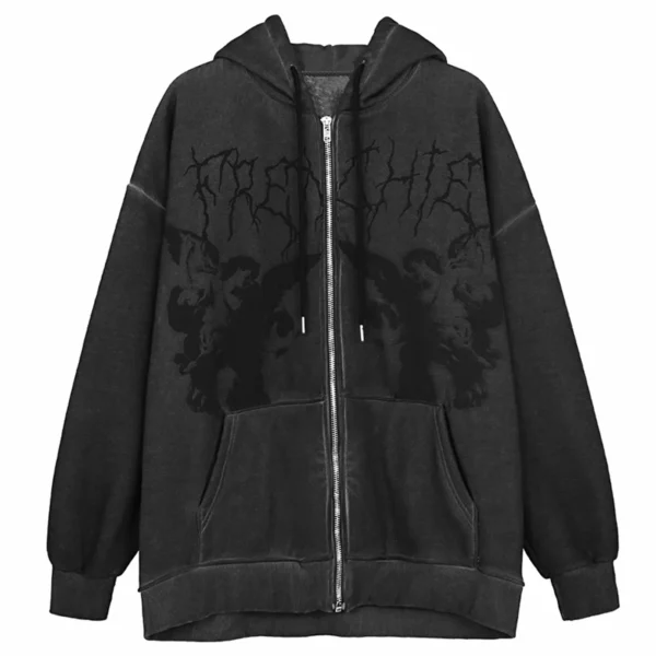 Halloween Skeleton Print Jackets Coat E-girl Grunge Gothic Oversized Hoodies Women Autumn Vintage Sweatshirt Y2K Female Clothes - Image 5