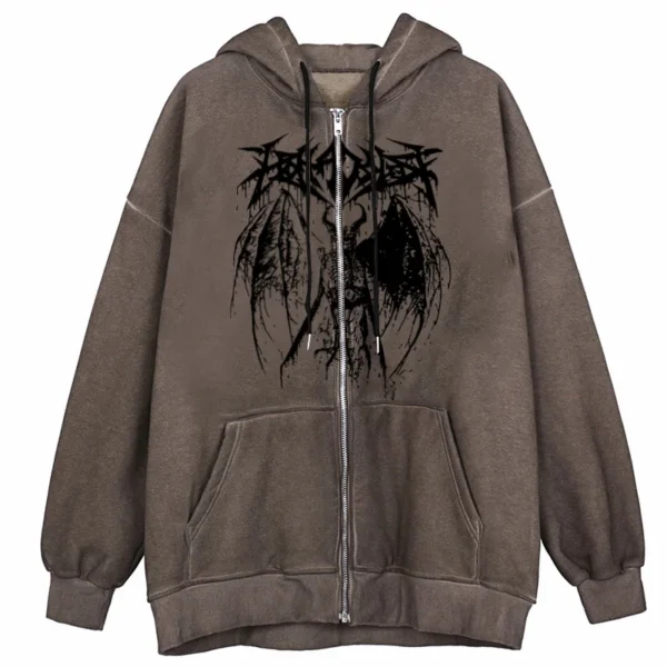 Halloween Skeleton Print Jackets Coat E-girl Grunge Gothic Oversized Hoodies Women Autumn Vintage Sweatshirt Y2K Female Clothes