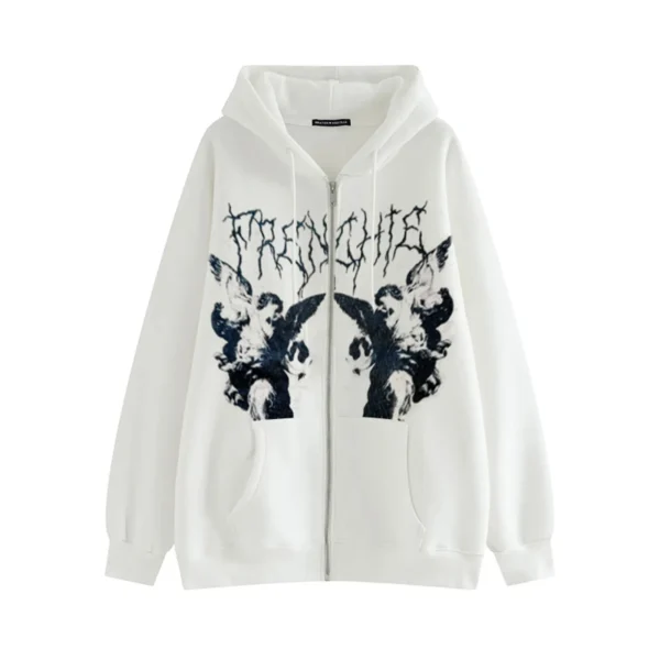 Halloween Skeleton Print Jackets Coat E-girl Grunge Gothic Oversized Hoodies Women Autumn Vintage Sweatshirt Y2K Female Clothes - Image 6