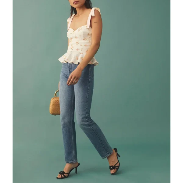Vintage Floral Print Crop Top Sweetheart Neck Ruffle Hem Elegant Peplum Top Sleeveless Tie Strap Sexy Summer Tops Women 2021 - Image 3