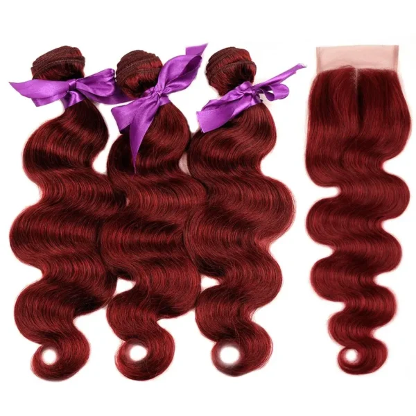 Burgundy Dark Red Body Wave Bundles With Closure Peruvian Straight Human Hair 3 Bundles With Closure 99j Colored Remy Hair