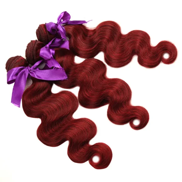 Burgundy Dark Red Body Wave Bundles With Closure Peruvian Straight Human Hair 3 Bundles With Closure 99j Colored Remy Hair - Image 2
