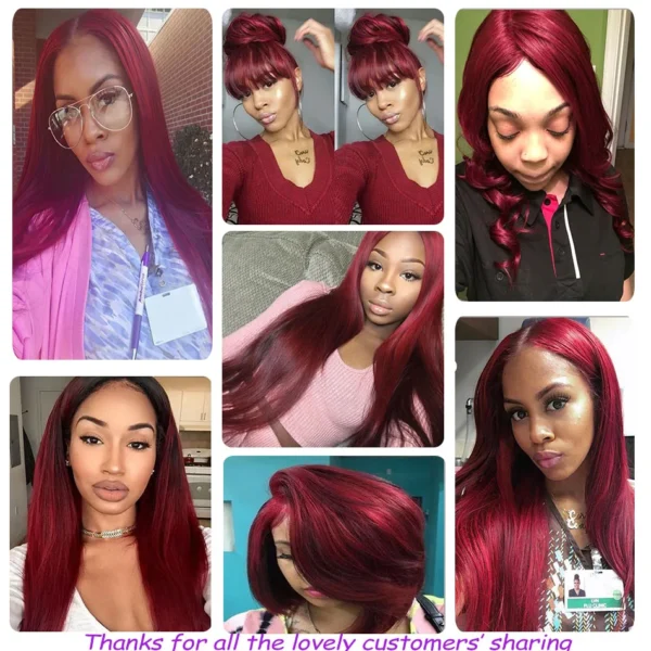 Burgundy Dark Red Body Wave Bundles With Closure Peruvian Straight Human Hair 3 Bundles With Closure 99j Colored Remy Hair - Image 3