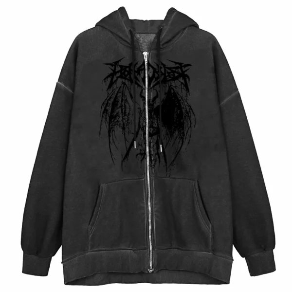 Halloween Skeleton Print Jackets Coat E-girl Grunge Gothic Oversized Hoodies Women Autumn Vintage Sweatshirt Y2K Female Clothes - Image 2