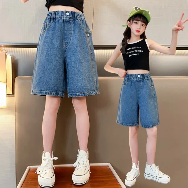 Fashion Girl Short Jeans Children Girls Jeans Shorts Solid Girls Half Pants Clothing Teens New Summer Fashion Girls Denim Shorts - Image 3