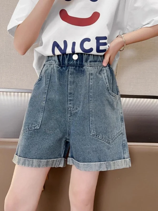 Hot Summer Baby Girls Shorts Summer Casual Denim Short Pants For 4-12Years Toddler Girls Pockets Design Jeans Shorts Teen Short - Image 2