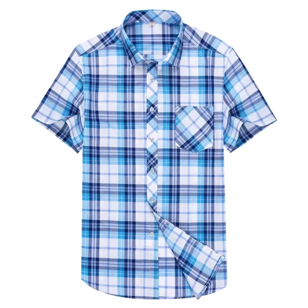 Large Size 5XL Men Checkered Stripe Short Sleeved Shirt Fashion Male Business Casual Lapel Shirt Slim Fit Top - Image 3