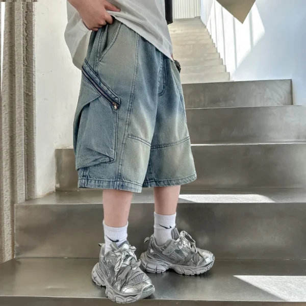 Kids New Summer Denim Shorts For Teen Boys Casual Knee-Length Jeans with Hole Elegant Teenage Child Fashion Shorts Pants 5-14T - Image 4