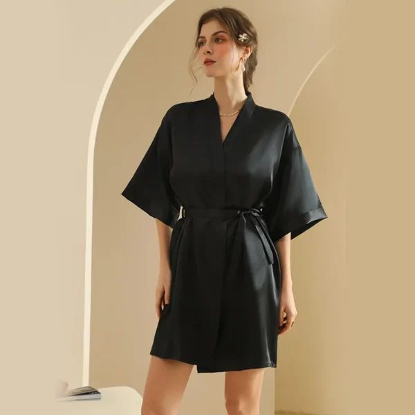 Sexy Robe Short Kimono Bride Bridesmaid Team Wedding Party Dress Ice Silk Pijama Mujer Summer Nightgown Leisure Lingerie - Image 3