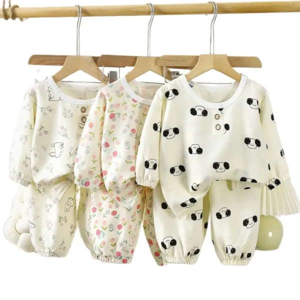 Kids Summer Thin Pajamas New 2025 Boys Girls Cute Cartoon Print Long Sleeve T-shirt + Pants Sleepwear Baby Casual Clothing Sets - Image 5