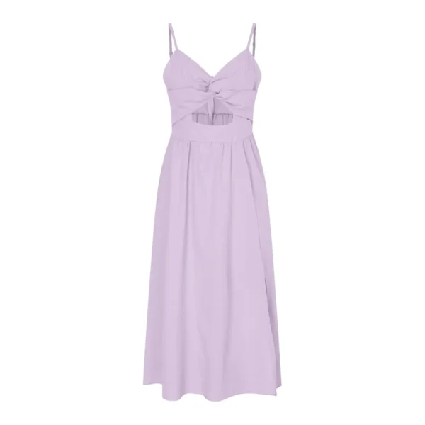 Womens Sexy V-Neck Oversized Strap Dresses Ladies' Fashion Temperament Hollow Out Solid Pleated Slit Evening Cocktail Dresses - Image 5