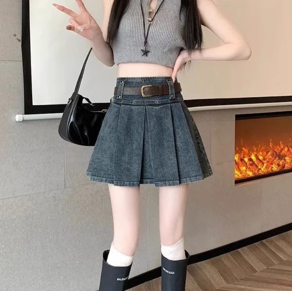 New design sense short skirt denim half skirt women's high waist versatile slim fit A-line skirt - with belt summer new - Image 4
