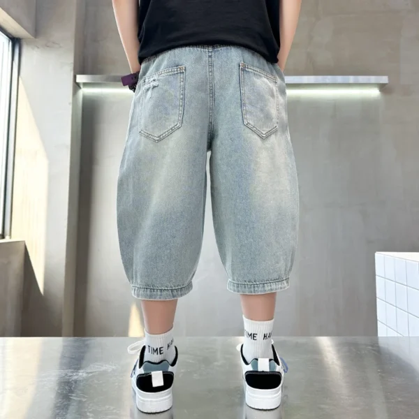 Novelty Kids Summer Capris Shorts For Boys Cat Dog Print Denim Shorts Ripped Jeans Teens Child Casual Cartoon Mid-Calf Pants - Image 5