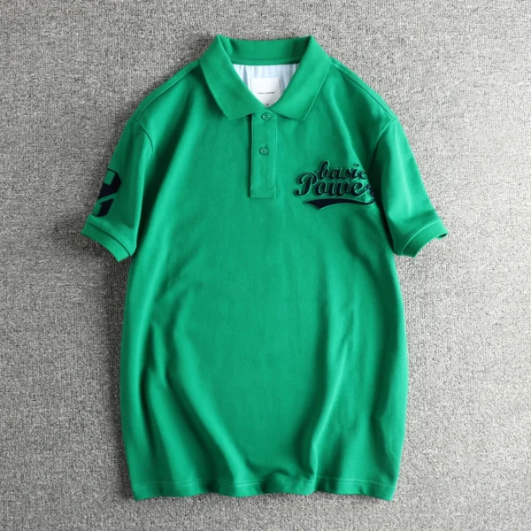 2025 Summer New American Retro Knitted 3D Letter Printed Polo Shirt Men's Fashion Washed Short Sleeve Lapel Youth Casual T-shirt - Image 2