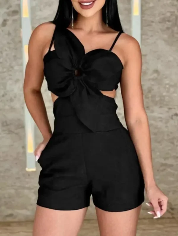 French Elegant Jumpsuit Shorts Summer Sexy Suspenders Backless Straps High Waisted Floral Pattern Shirt Women's Jumpsuit Shorts - Image 3