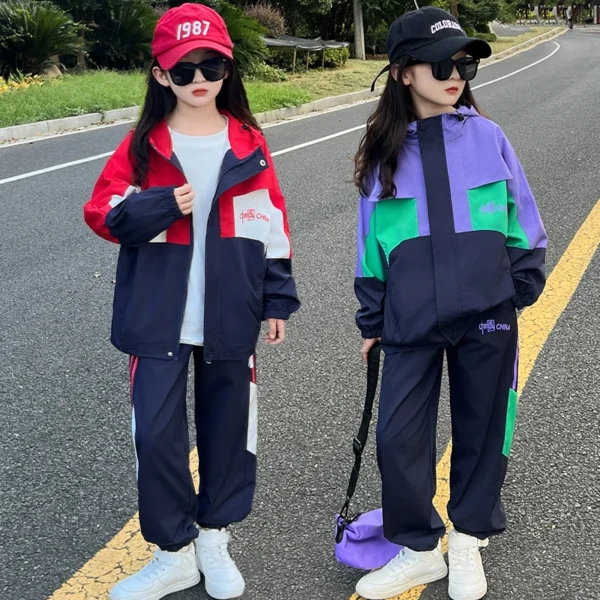 Children Clothing Set New Autumn Spring Hooed Jacket + Sweatpants 2Pcs Teenage Girls Sports Costume Outfits For Kids Tracksuits